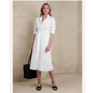 Banana Republic White Belted Shirt Dress Long Sleeve Pockets XL Petite‎